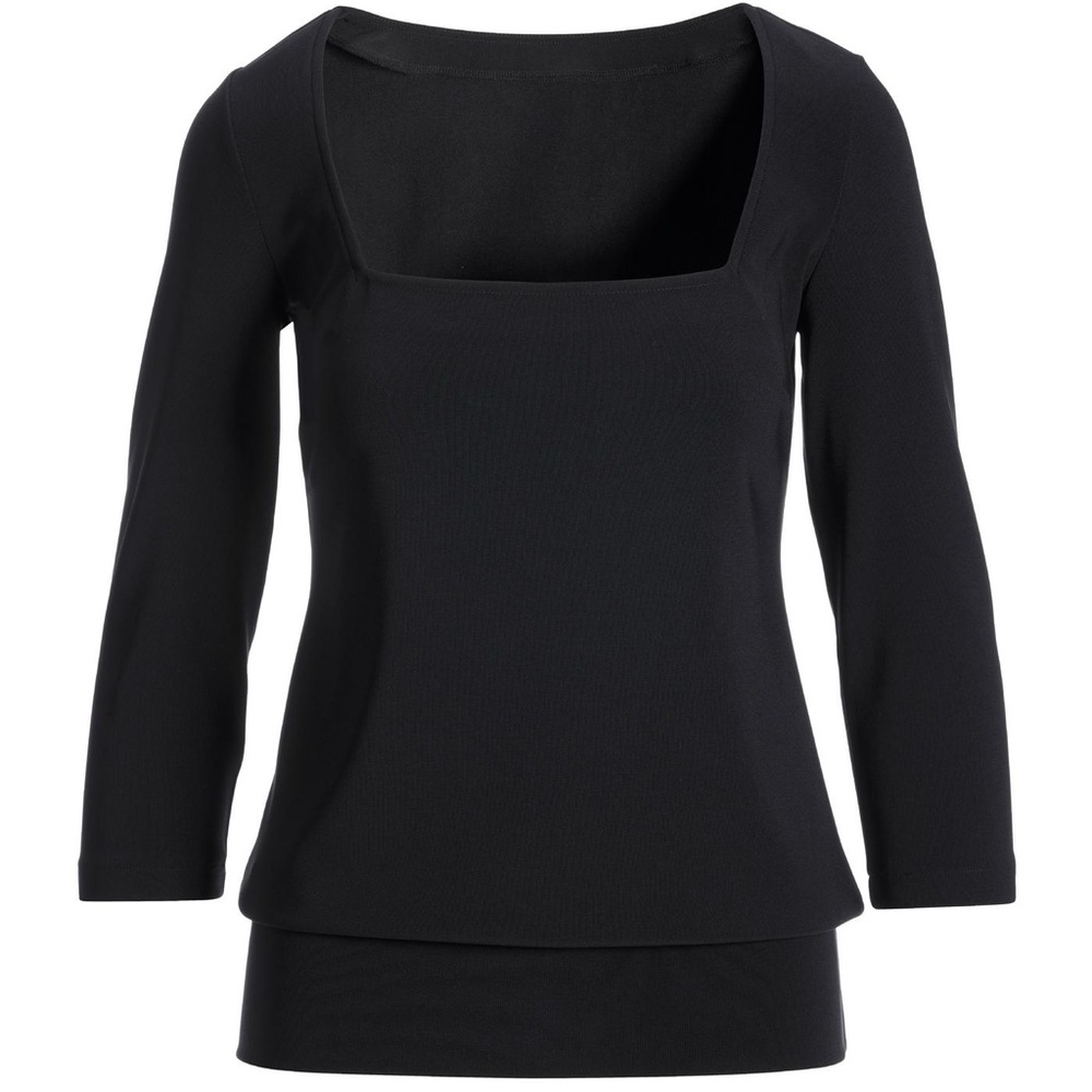 Boston Proper Black Square Neck 3/4 Sleeves Banded Blouson Hem Blouse 3673 - Picture 2 of 10